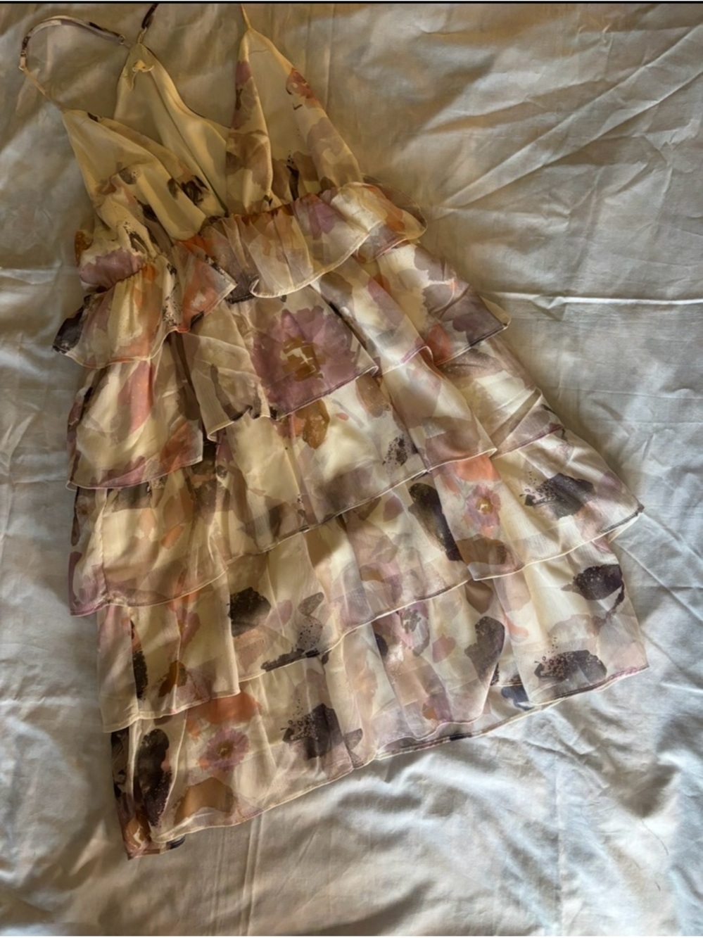 Girls Cream Floral Ruffle Dress